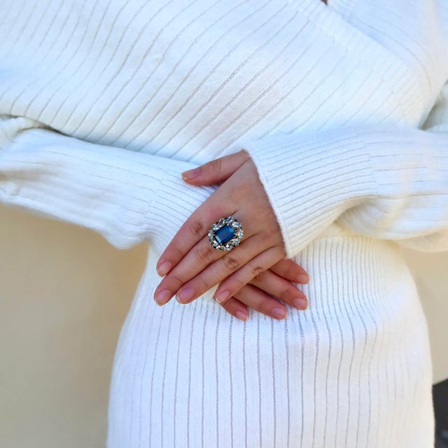 Blue Nina Zhou London Blue Topaz Aquamarine Sapphire Cocktail Ring in 14k Yellow Gold, size 6 For Sale - Image 8 of 12