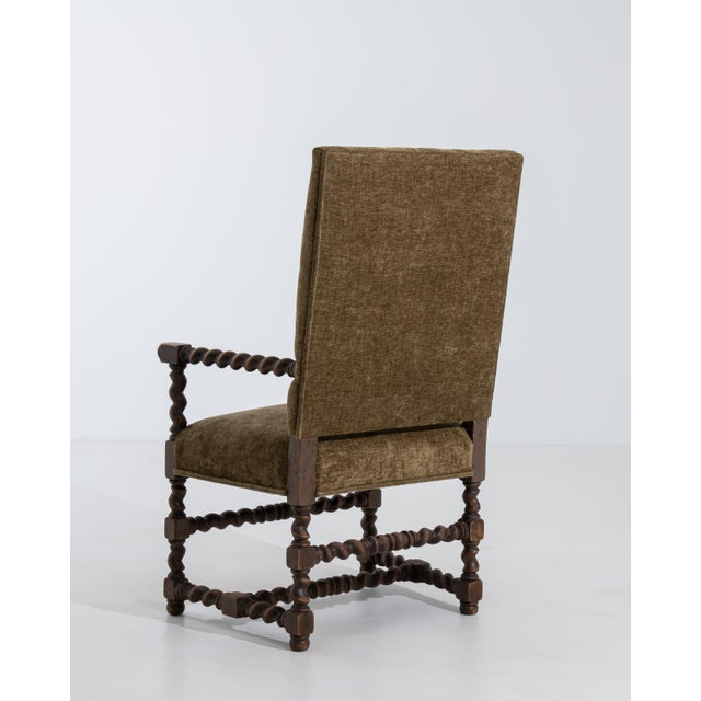 19th Century Louis XIII Style Wooden Throne Chair with Upholstery Mustard For Sale - Image 11 of 15