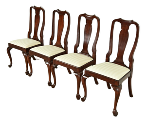 Henkel Harris Queen Anne Solid Mahogany Dining Chairs, Set of Four