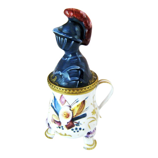 1770 Battersea Enamel Medieval Knight Mustard Pot For Sale