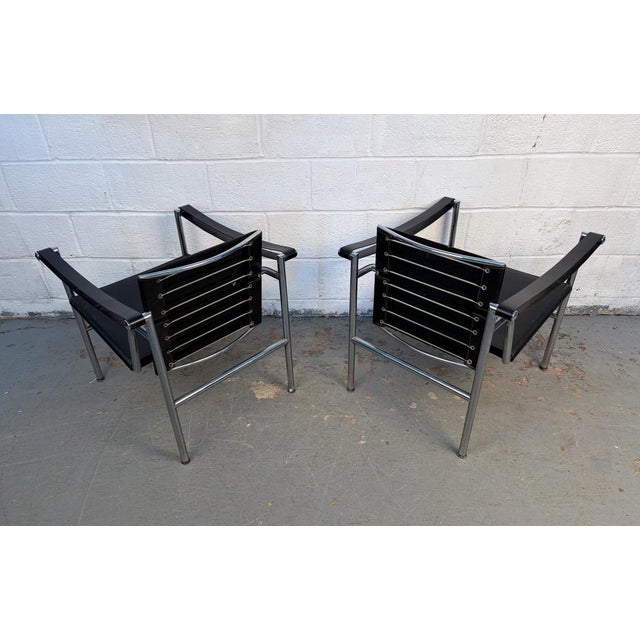 Vintage Le Corbusier Leather "Lc1 Basculant" Sling Chairs for Cassina For Sale - Image 11 of 17
