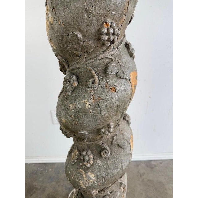 Tan 19th Century Italian Baroque Floor Lamp With Distressed Wood Base For Sale - Image 8 of 13