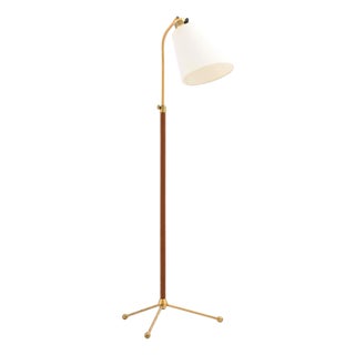 Brass and Leather Floor Lamp by Hans Bergström for Ateljé Lyktan, 1940s For Sale