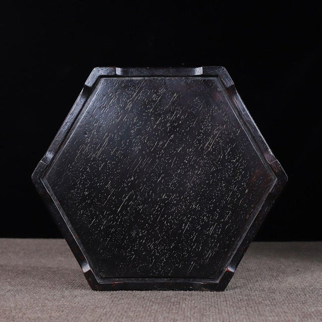 Vintage Zitan Wood Hexagonal Tray With Mother-of-Pearl Bird & Floral Inlay For Sale - Image 10 of 10