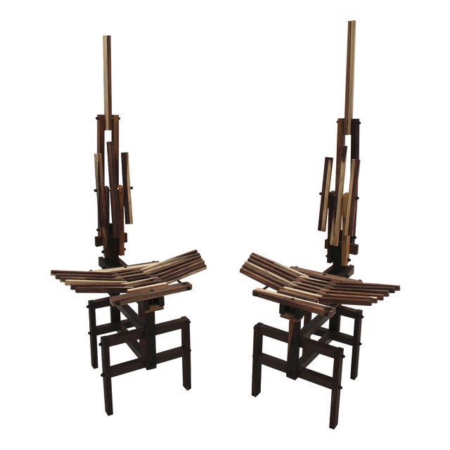 Set of Italian Sculptural Wooden Chairs by Anacleto Spazzapan, 1980s For Sale