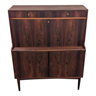 1950s Vintage Danish Mid Century h.p. Hansen Rosewood Secretary Desk W Dry Bar For Sale