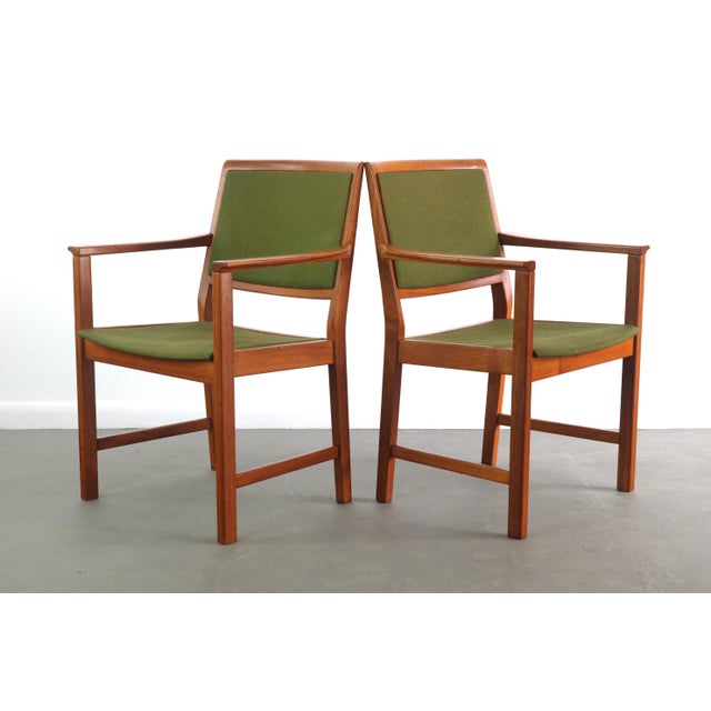 Wood Skaraborgs Mobelindustri Teak and Original Green Knit Fabric Arm Chairs Captain's Chairs - a Pair For Sale - Image 7 of 7