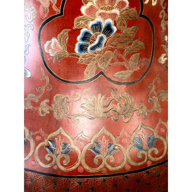 Large 19th Century Chinese Red Lacquered Palace Vases on Stands For Sale - Image 13 of 18