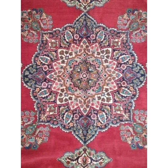 Wool pile genuine hand made antique Persian Tabriz carpet -