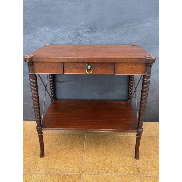 English Jacobean Revival Barley Twist Side Table with Drawer, 1930 For Sale - Image 3 of 11