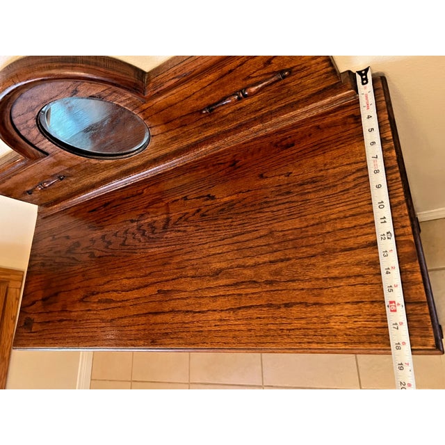 Antique Barley Twist Oak Server Cabinet Sideboard Buffet Console, Beveled Mirror For Sale - Image 14 of 17