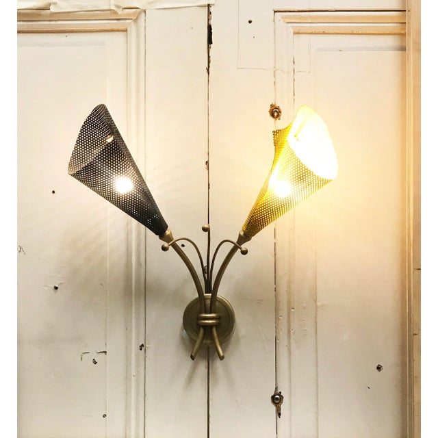 Perforated Iron & Brass Sconce, 1950s For Sale - Image 12 of 18
