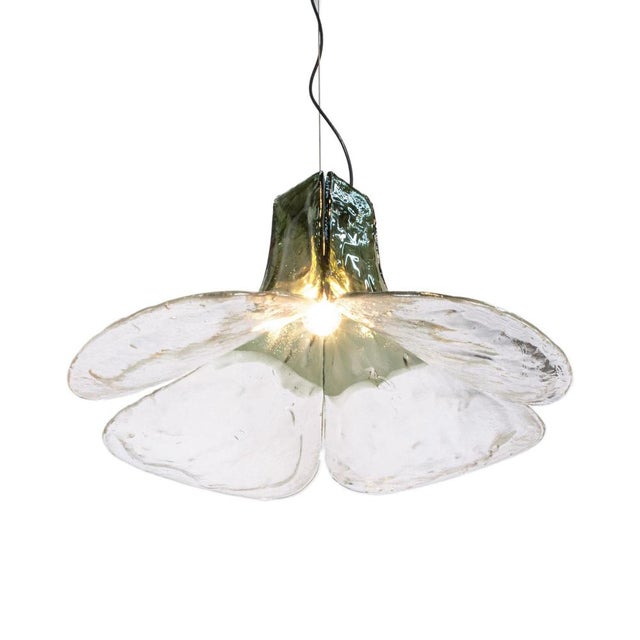 Tulip Pendant Lamp in Green and Clear Murano Glass by Carlo Nason for AV Mazzega, Italy, 1960s For Sale - Image 3 of 12
