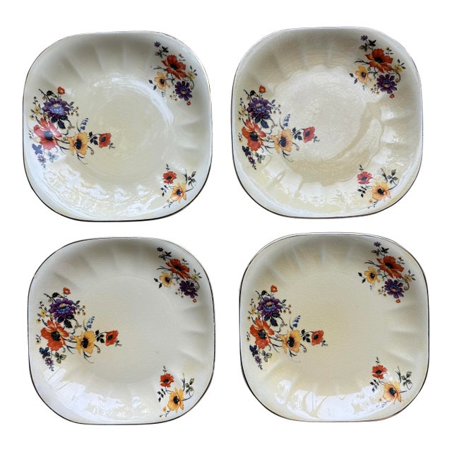 Set of 4 1920s Art Deco Limoges Golden Glow Lunch Plates For Sale