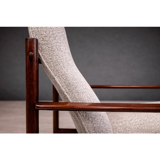 Michel Arnoult Tall Armchair in Imbuia Wood & Grey Bocule, Michel Arnoult, 1960s - Lot 154A For Sale - Image 4 of 16