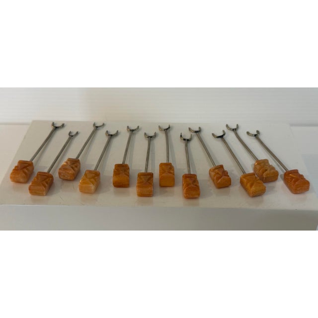 Mid 20th Century Set of 12 Mexican Honey Onyx Cocktail Forks in Amber Tones, Mid-Century Modern For Sale - Image 11 of 12