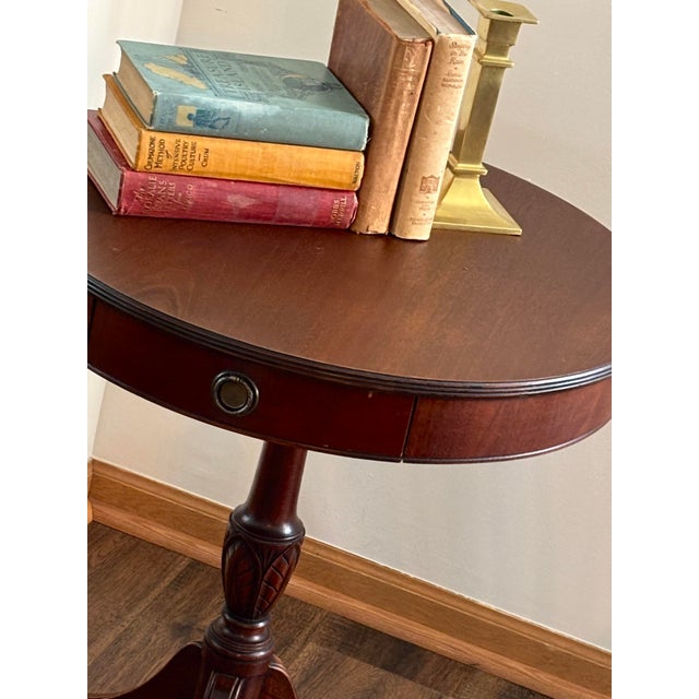 Wood Vintage Lane Mahogany Drum Table Round Pedestal Side End Table Drawer Claw Feet For Sale - Image 7 of 11