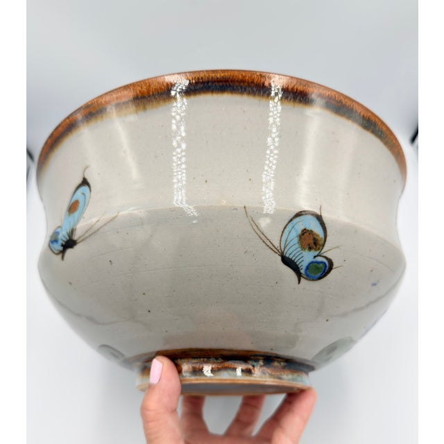 1950s Folk-Art Ken Edwards Palomar Tonala Pottery Hand Painted Punch Bowl W/Ladle For Sale - Image 10 of 17