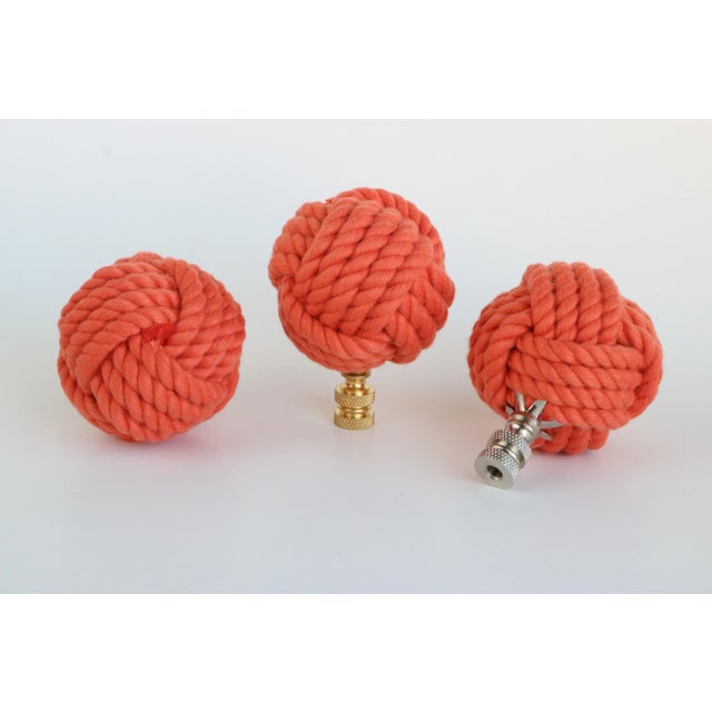 Nautical Nautical Knot Lamp Finial in Coral Orange on Chrome Hardware For Sale - Image 3 of 5