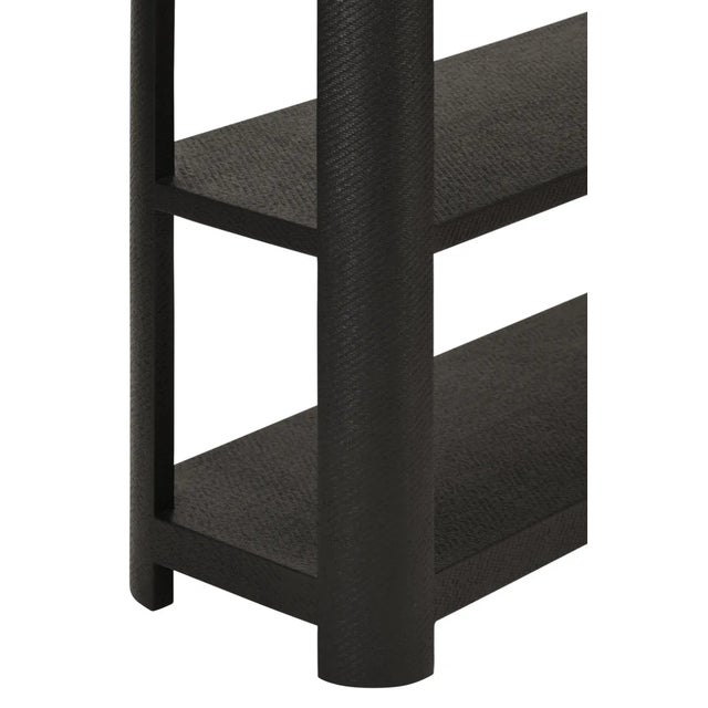 Not Yet Made - Made To Order Matthew Izzo Home Emery Black Painted Grasscloth Three Tier Curved Edges Console Table For Sale - Image 5 of 6
