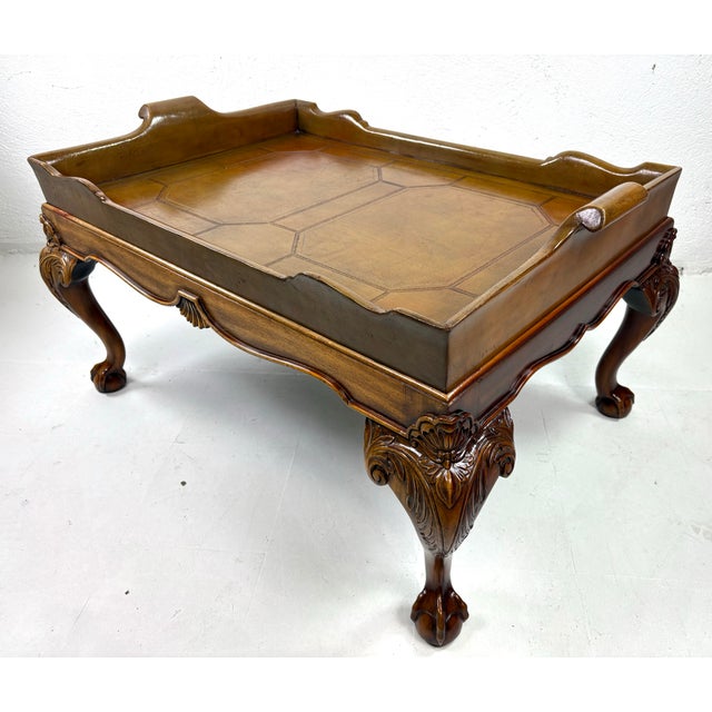 Vintage Leather Galley Tray Coffee Table After Ralph Lauren For Sale In Philadelphia - Image 6 of 12