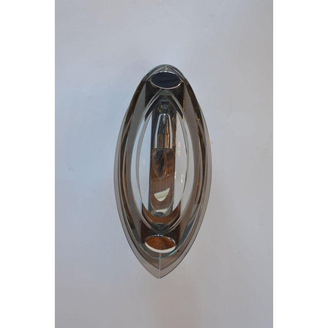 Fontana Arte Pair of 1960's Fontana Arte Chrome and Tri-Level Glass Sconces For Sale - Image 4 of 7