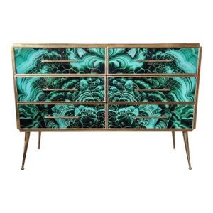 Wooden Dresser in Malachite Glass with Six Drawers, 1980s