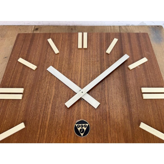 Vintage Brown Wooden Wall Clock from Pragotron, 1980s For Sale - Image 11 of 16