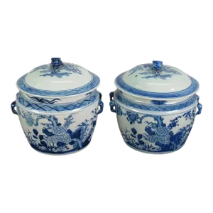 Pair Blue & White Jar With Lid