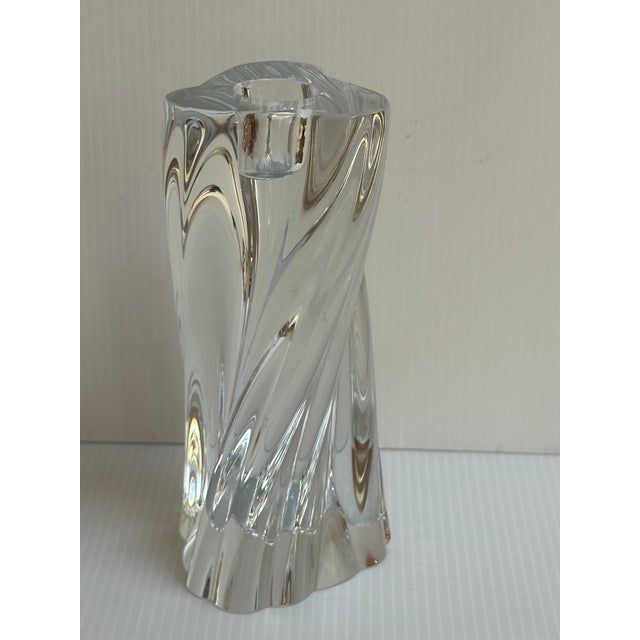 Mid-Century Modern Baccarat France Signed Single Light Swirl Candlestick 6: High Crystal Ode;lon Line For Sale - Image 3 of 11