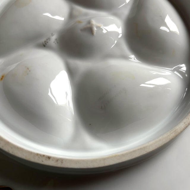 Antique German Porcelain Oyster Plate – Hand-Painted, Yellow & Gold Trim, C. 1890-1910 For Sale - Image 4 of 4