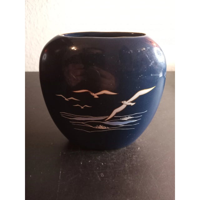 1970s 1970s Otagiri Japan Cobalt Blue Ceramic the Sea Trinket Holder & Bud Vase Set- 2 Pieces For Sale - Image 5 of 9