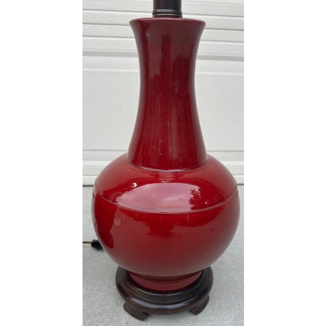 Ceramic Pair of Vintage Chinese Oxblood Red Glazed Ceramic Table Lamps – 33.5" For Sale - Image 7 of 18