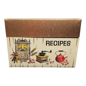 Vtg J. Chen Early American Copper Tone Coffee Pot Design Metal Recipe File Box
