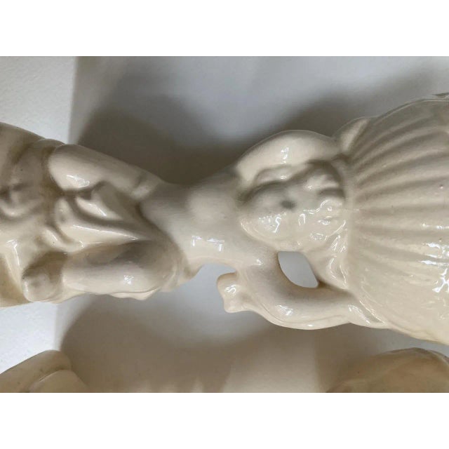 Mid 20th Century Cream Ceramic Cherub Vases Candle Holders - A Pair For Sale In New York - Image 6 of 13
