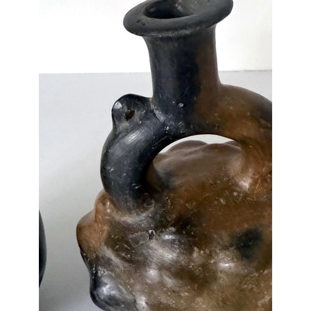 Tribal 15th Century & Earlier Two Pre-Columbian Cupisnique Stirrup Ceramic Vessels Peru For Sale - Image 3 of 12