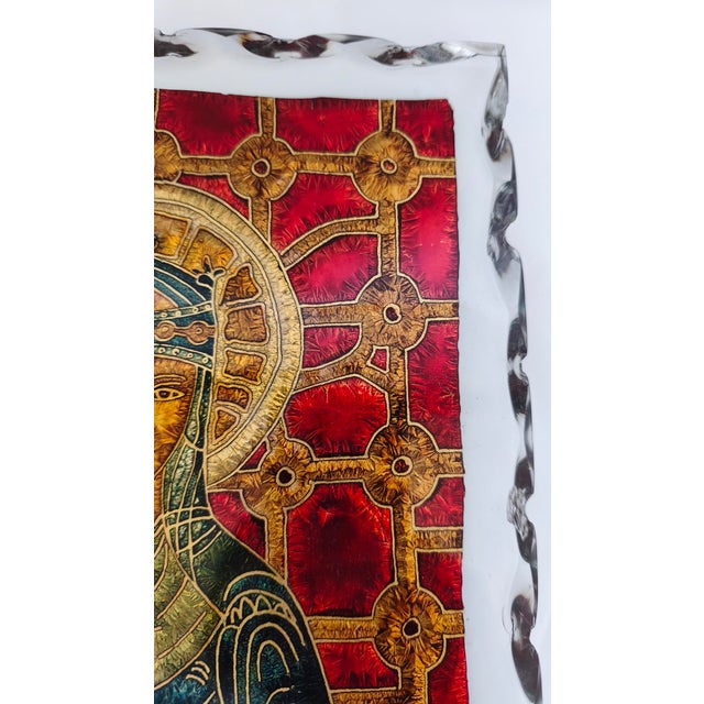 Sacred Image Hammered Glass Panel in the style of Fontana Arte, Italy, 1970s For Sale - Image 9 of 12