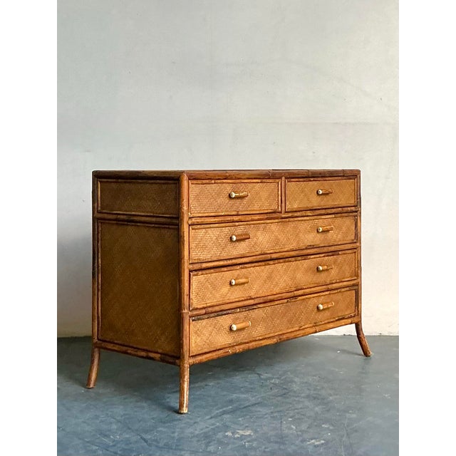 Hollywood Regency Vintage Boho Rattan Trimmed Chest of Drawers For Sale - Image 3 of 12