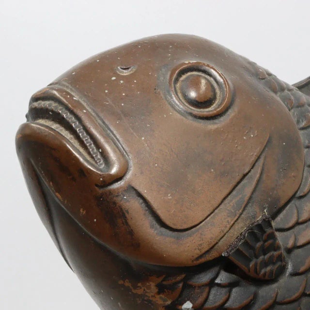 Meiji Early 1900s Japanese Bronze Fish Carp Sea Bream Koi Waves Sea on