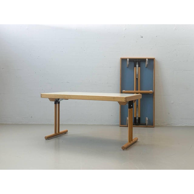 Industrial Folding Tables in Beech and Steel from Hiller For Sale - Image 3 of 15