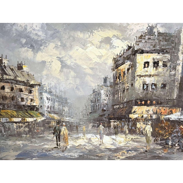 Set of Three Mid-Century Paris Street Scene Oil Paintings Signed Burnett For Sale - Image 4 of 14