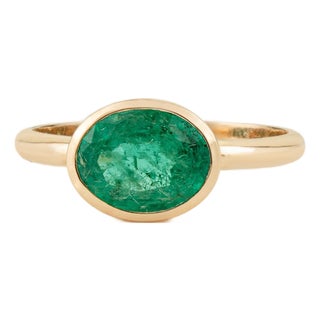 1.64ct Natural Zambian Emerald Bezel Set Solitaire Ring in 18k Yellow Gold Size 8 For Sale