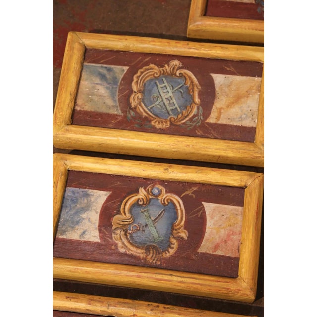 Late 19th Century Mid-19th Century Italian Framed Hand Painted Wooden Wall Decors - Set of Seven For Sale - Image 5 of 9