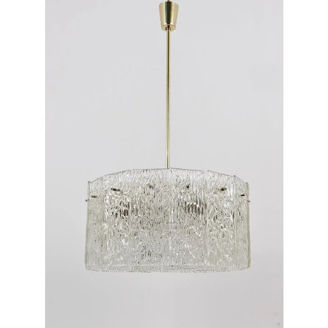 Glass Mid-Century Brass and Textured Glass Ceiling Lamp attributed to J. T. Kalmar for Kalmar, 1960s For Sale - Image 7 of 13