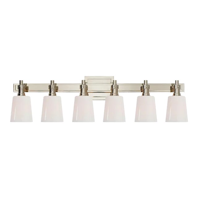 Thomas O'Brien for Visual Comfort Signature Bryant Six-Light Linear Bath Sconce in Polished Nickel with White Glass For Sale