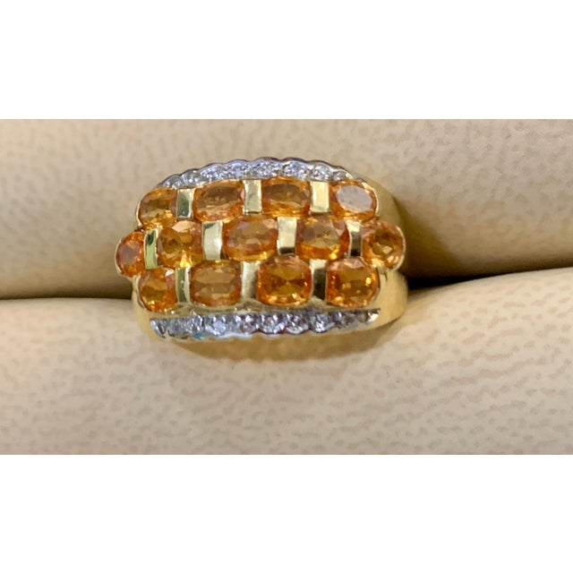 Modern 2.25 Carat Oval Cut Natural Yellow Sapphire and Diamond 14 Karat Gold Ring, Size 3 For Sale - Image 3 of 8