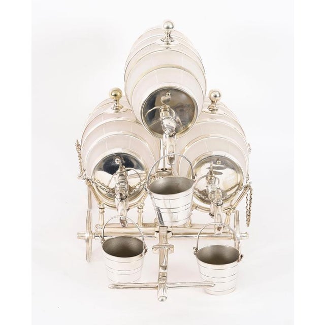 Gold Antique Silver Plated Frosted Crystal Barrel Dispensers and Tot Pails, 1800s, Set of 6 For Sale - Image 8 of 16
