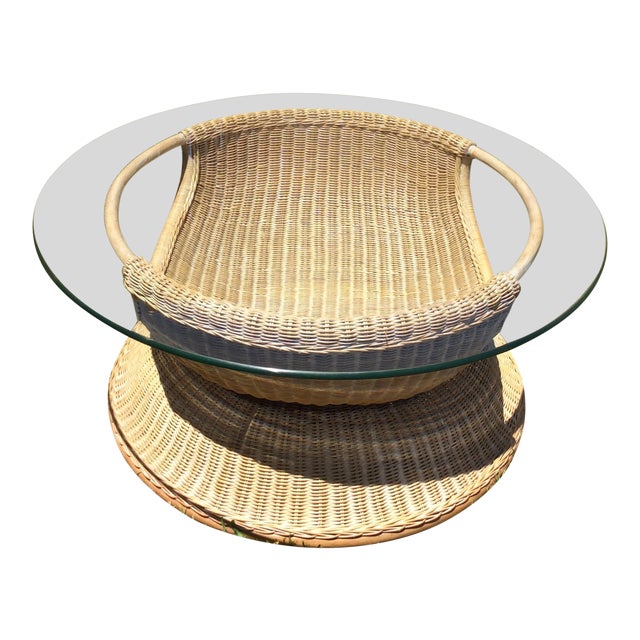 Contemporary Wicker Rattan Bamboo Coffee Table Chairish