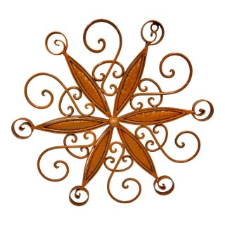 French Country Wrought Iron Metal Art Work Enamel Starburst Medallion Wall Decor For Sale