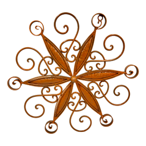 French Country Wrought Iron Metal Art Work Enamel Starburst Medallion Wall Decor